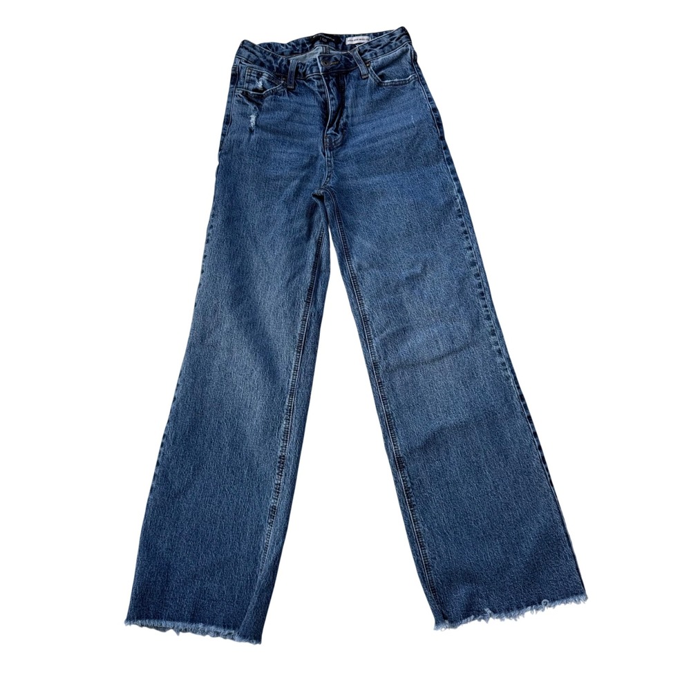 BCBG Extra High-Waisted Wide-Leg Jeans Dark Wash Raw Hem Size 0 Short